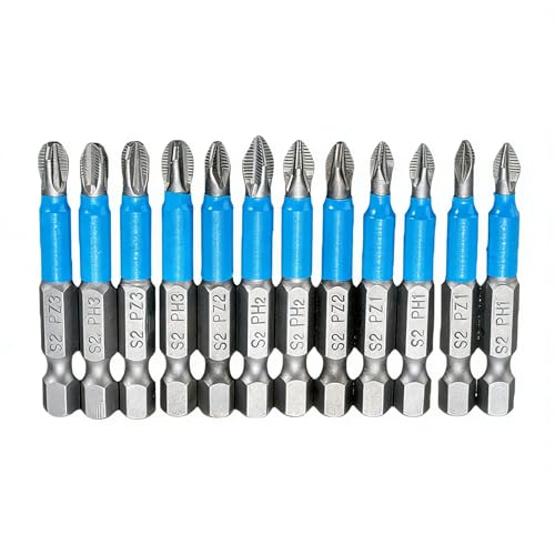 Uadme Magnetic Impact Screwdriver Driver Bits Set, 12Pcs Screwdriver Bit Sets Electric Screw Driver Bit Hex Shank Head Drive Bits(PZ1 PZ2 PZ3 PH1 PH2 PH3)