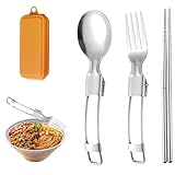 Juego de cubiertos para camping, juego de cubiertos portátil con estuche - Juego de utensilios de acero inoxidable para el trabajo - Sistemas reutilizables de los cubiertos que acampan del acero inoxi