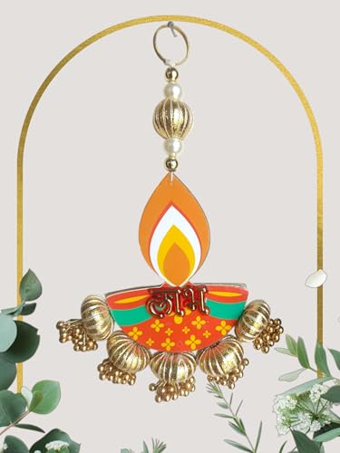 Image of Handcrafted Decorative Subh Labh for Ganpati Diwali Navratri and Pooja Setup Ethentic Hanging for Home Decor Festival Decoration for Home Entrance and Mandir Temple Decor (Subh Labh Diya)