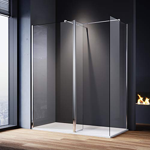 ELEGANT Walk in Shower Screen 8mm Easy Clean Glass Wet Room Screen Panel Shower Enclosure 1900mm Height 900+900mm with 300mm Return Panel