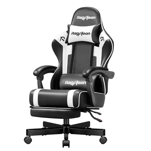 Video Gaming Chair for Adults with Footrest,Ergonomic PC Chair,Arctic White
