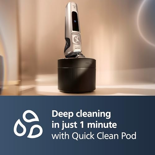 Philips Shaver Series 9000 Prestige Wet & Dry Electric Shaver Lift & Cut Shaving System SkinIQ Technology, Beard Styler, Nose Trimmer, Qi Charging Pad, Model SP9885/35 Bright Chrome Brushed