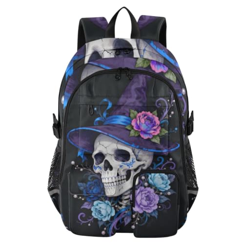 Mochila para laptop de 17.5" rosa con diseño gótico de calavera