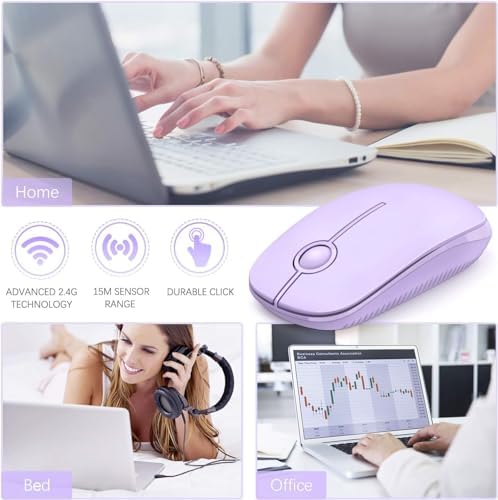Unipows Wireless Mouse-2.4G Slim Portable Computer Mouse, Purple | Nano Receiver, Less Noise Mobile Optical Mice for Notebook, PC, Laptop, Desktop