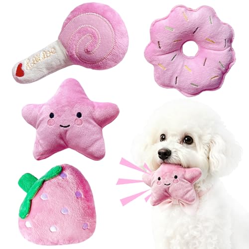 MOSYZEO Small Dog Toys Pink Puppy Toys 4 Packs Dog Chew Toys for Fun