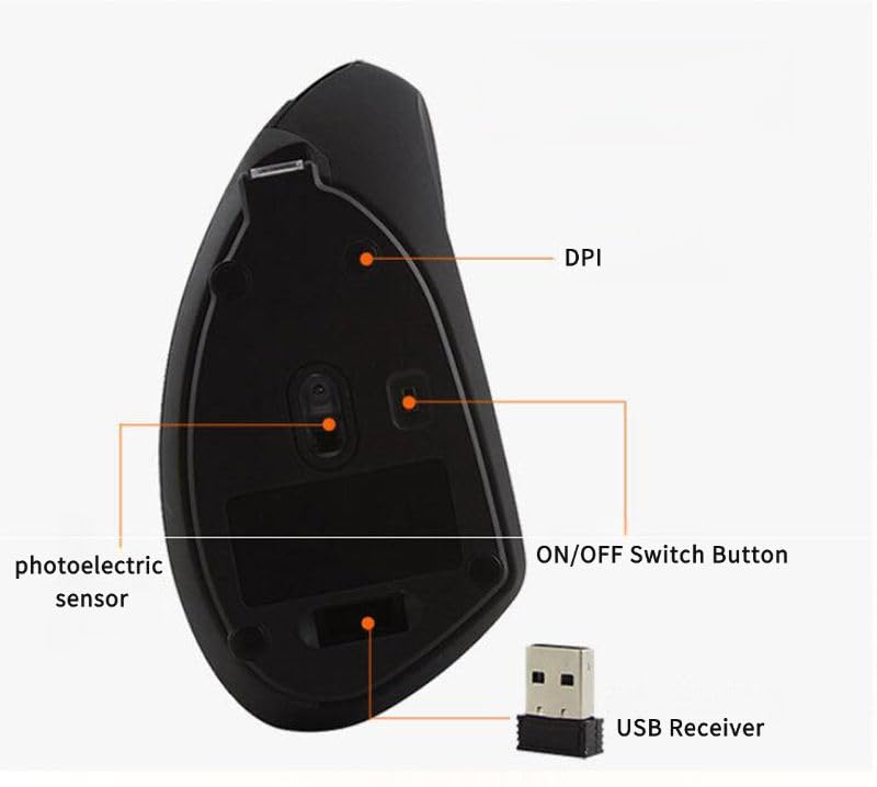 Image of FORIDA Ergonomic Vertical Wireless Mouse Rechargeable, 2.4GHz Optical USB Mouse with 6 Buttons, 800 /1200 /1600 DPI, Right-Hand Design for Laptop, PC, Mac - Black