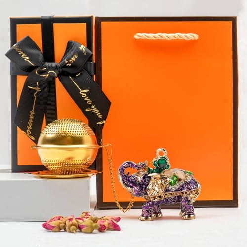 Gloriousliving Stainless Steel Metal Tea Ball, 1.37-inch Tea Strainer, Crystal Diamond Elephant Tea Infuser for Loose Leaf Tea Festival Gifting and Personal Use, Gift Box Packaging?Violet Color?