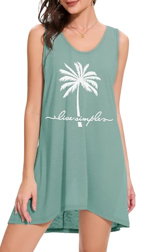 CHICGAL Womens Swimsuit Coverup Summer Beach Sleeveless T Shirt Bikini Tank Dress Loose Bathing Suit Cover Up3