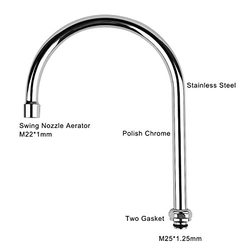 Kwode Gooseneck Swivel Spout 8 Inch Replacement Kit With Swing Nozzle For Commercial Kitchen Sink Faucet 360 Degree Stainless Steel Add-On Spout, Chrome Finish #TOP2