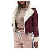 AmyGline Jacke Damen Fleece Jacke Faux Pelz Revers Wildleder Winterjacke Bikerjacke Motorradjacke Felljacke Kurze Mantel Warm Wintermantel