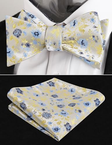 Image of Alizeal Mens 2pcs Floral Pattern Bow Tie Set | Self-tied Pocket Square Colorful Perfect for Weddings Proms Business