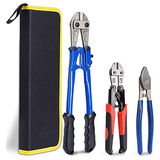 KOTTO Bolt Cutter Pliers Set Industrial Heavy Duty Soft Rubber 14" and Mini 8" Bolt Cutters, 8" High Leverage Cable Cutter with Carrying Case Easily Cut Locks, Barbed Wire, Thick Wire