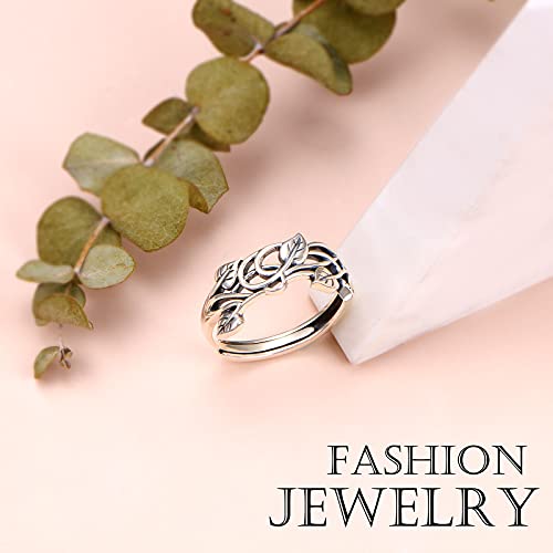 Yearace Sterling Silver Filigree Ivy Wild Band Ring, Adjustable Inspirational Hand Ring, Graduation Jewelry Gift for Women Girls3