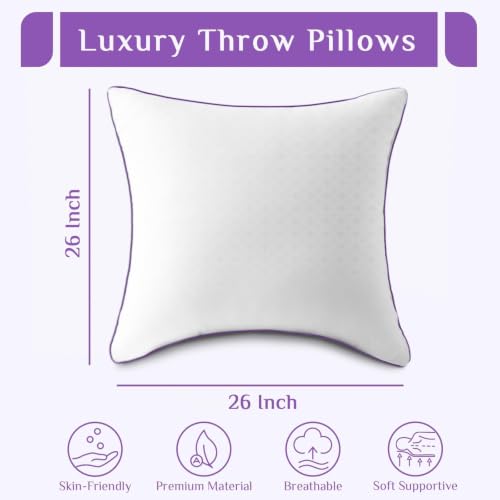 Image of JOLLYVOGUE Euro Size Pillows Set of 2, 26'' x 26'' Cooling Bed Throw Pillows with Oeko-Tex Certified Soft Down Alternative Fill, Luxury Hotel Quality for Bed, Couch, and Sofa