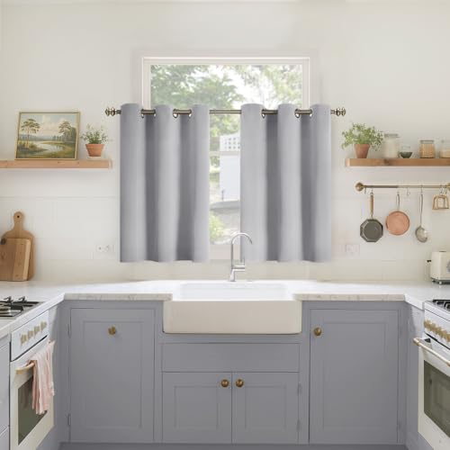 Image of YoungsTex Small Blackout Curtains 36 Inch Long - Half Drapes with Grommet Thermal Insulated Darkening Privacy for Kitchen Bathroom Window, Light Grey, 2 Panels, 34 x 36 Inch