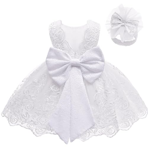 LZH Baby Girls Ruffle Lace Backless with Headwear,Bowknot Flower Dresses Pageant Party Wedding Baby Girl Christmas Dress