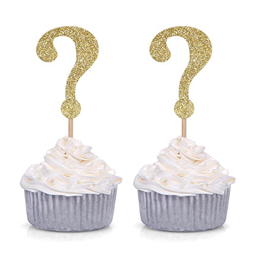 24 Pcs Gold Glitter Question Mark Cupcake Toppers Gender Reveal Party Decors #TOP14