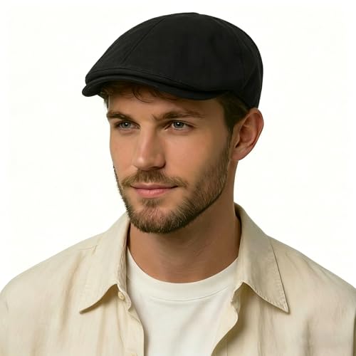 Image of ZLYC Men Cotton Flat Cap Summer Scally Ivy Gatsby Newsboy Beret Driver Cabbie Hunting Hat
