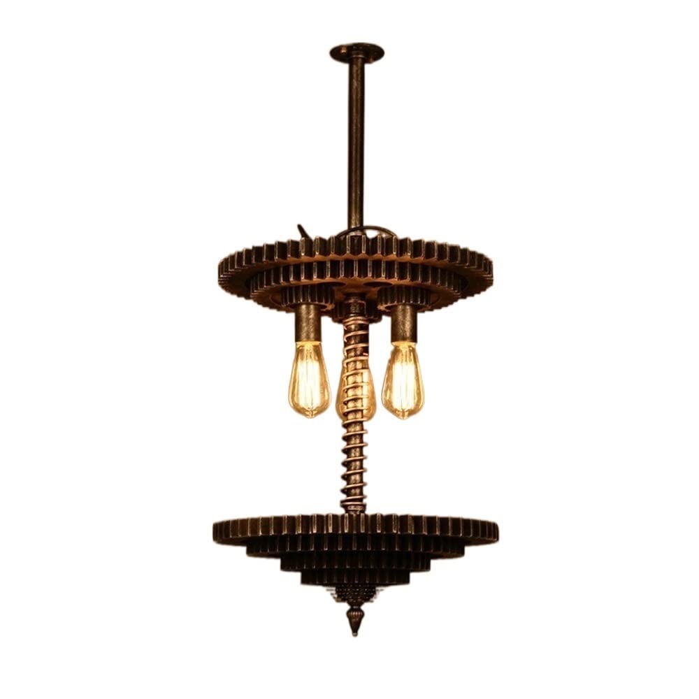 Chandelier industriel bois haut de gamme plafonnier métal rétro 3 lumières