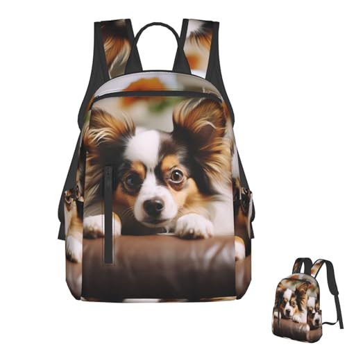 Papillon Lying on Tummy Travel Laptop Backpack Lightweight Computer Bag Rucksack Waterproof Casual Hiking Daypack