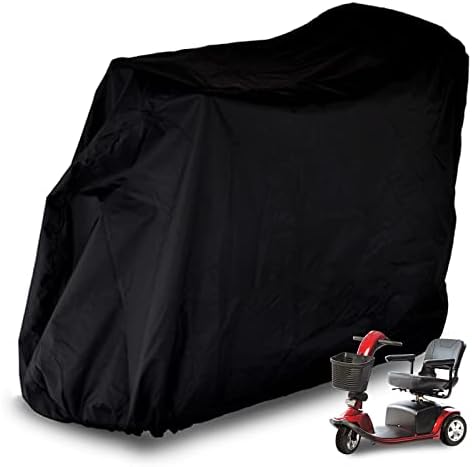 Upgraded Mobility Scooter Storage Cover, 420D Oxford Fabric Scooter Weather Cover with Waterproof Strip - 2 Buckles Heavy Duty, Water Resistant, Durable with Free Storage Bag by Valchoose (Black)