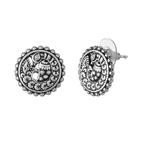 Image of Voylla Morni Krutika Ear Studs, Oxidised, Party, EveryDay Wear, Studs Earrings for Women