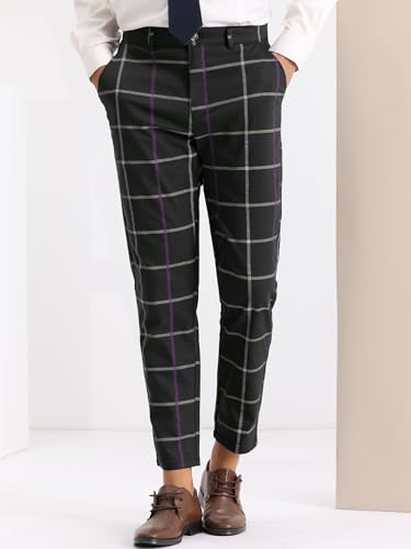 Lars Amadeus Plaid Pants for Men's Flat Front Tapered Leg Business Checked Dress Pants2