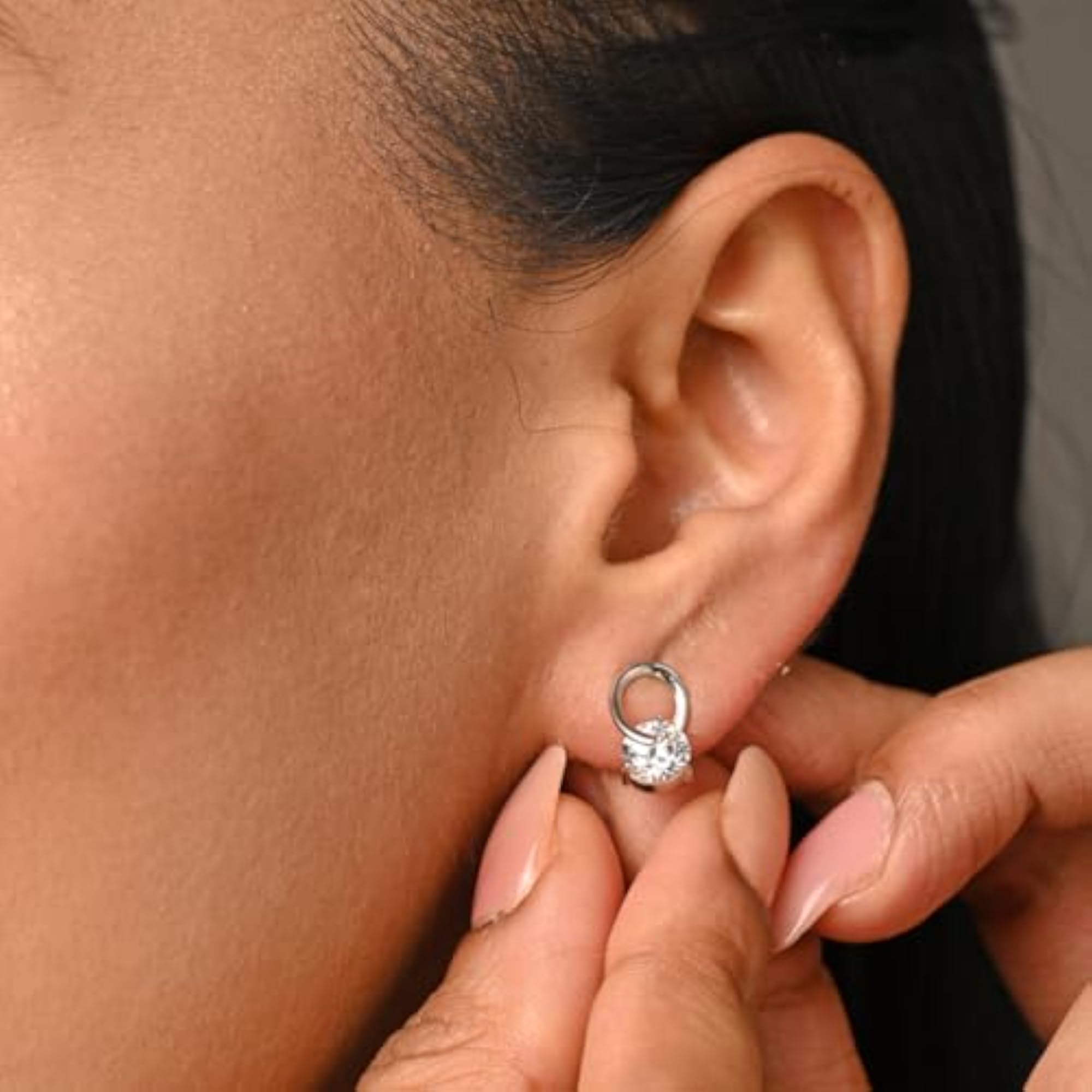 Women's 925 Sterling Silver Solitaire Stud Earrings with Zirconia