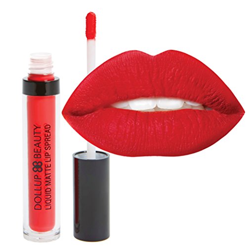 Dollup Beauty The Perfect RED Lipstick! Liquid Matte Lipstick- No-Fade Long Lasting, Waterproof Formula. Choose from 8 glam injected colors. Color 'Love' Bright Red.