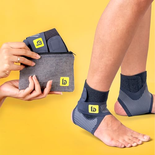 Image of betterhood Premium Ankle Support with ZeroBulk Design for Gym, Sports, Day-long Use (Large, UK 8-11, Pack of 2) | Foot Compression Brace for Sprains, Plantar Fasciitis | Adjustable Ankle Binder Foot Band