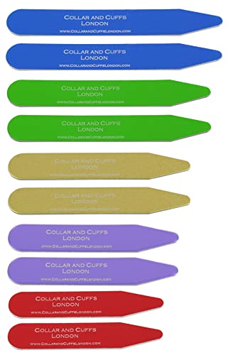 COLLAR AND CUFFS LONDON 10 Kragenstäbchen Herren Metall - Leichtes Aluminium - 5 Farben 5 Größen - 2 2.2 2.35 2.5 2.8 - Rot Lila Gelb Grün Blau Farben - Hochwertig - Mit Box - 5 Paare