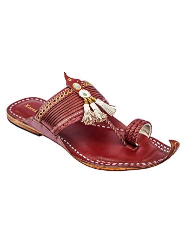 KORAKARI Handmade Kolhapuri Pure Leather Slippers for Men with grippers non slip Handcrafted Outdoor chappal open toe - Brown