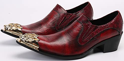 Santimon Men's Loafers Lion Metal Tip Pointed Toe Slip-On Fashion Casual Party Wedding Leather Shoes4