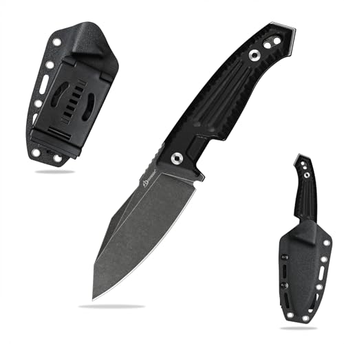 SDOKEDC Knives 3.89“ DC53 Steel Tactical Fixed Blade Knife G10 Handle with kydex sheath for Men EDC Outdoor Camping Survival Hunting (Black Stone Wash)