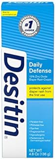 Desitin Daily Defense Baby Diaper Rash Cream with Zinc Oxide to Treat, Relieve & Prevent diaper rash, Hypoallergenic, Dye-, Phthalate- & Paraben-Free, 4.8 oz