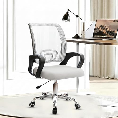 Image of Casa Copenhagen Mesh Mid Back Office /Study /Computer /Revolving /Desk Chair for Work from Home -Metal Base, Height Adjustable Seat - Grey Milange & Black Handle