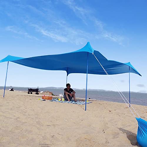 Tente de Plage Anti UV Adulte Enfant Ventilation Abri Plage Familiale Grande Auvent de Plage Sunshade Portative D'auvent (Bleu, M)