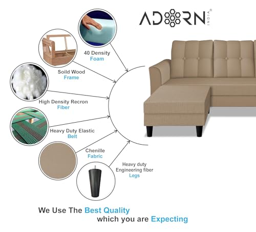 Image of Adorn India Maddox Tufted L Shape 4 Seater Sofa Set (Beige) (3 Year Warranty)