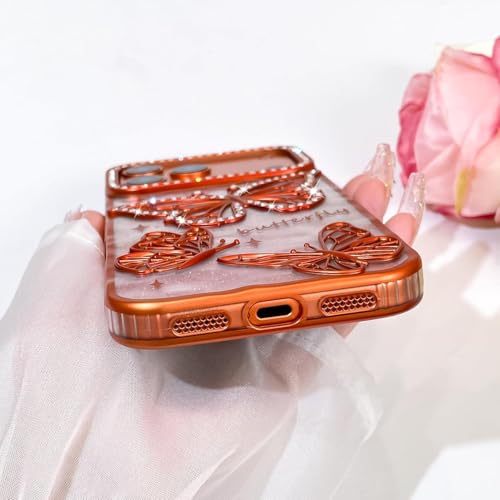 Image of VONZEE Electroplated Butterfly Case Compatible with iPhone 17 Pro, Pearlescent Diamond Sparkle Soft TPU Cover, Shockproof Drop Protection, Camera Lens Guard Stylish Phone Case for Women & Girl
