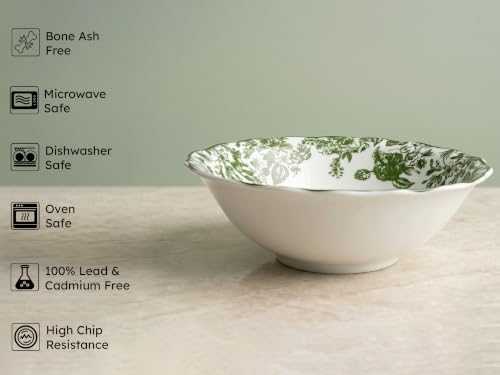 Image of Bodhi House 2-Piece Green Leaf White Porcelain Serving Bowl Set | Lightweight, Chip Resistant, | Microwave & Dishwasher Safe | Elegant Tableware for Home Dining, Parties, Serving & Gifting Use