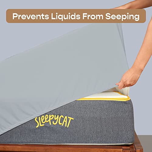 Image of SleepyCat Waterproof Ultra Soft Mattress Protector | Cotton Feel Fitted Cover for Double Bed | Breathable, Hypoallergenic & Durable Protection | 75x48 Inches | Grey