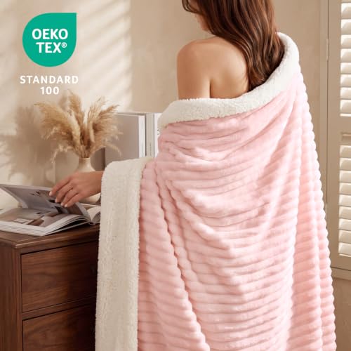 Image of BEDELITE Soft Sherpa Throw Blanket for Couch, Fluffy Gift, Pink, 50x60