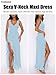 Pungdra Women's Sexy V Neck Mesh Ruffles Hem High Slit Bodycon Maxi Dress for Women Formal Cocktail Wedding Guest Dresses Light Blue Small