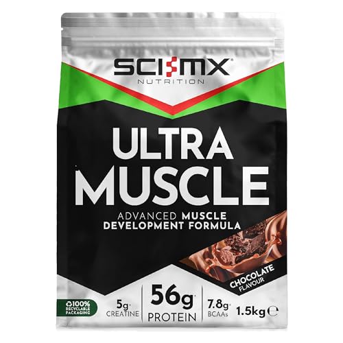 SCI-MX Ultra Muscle - Protein Powder for Muscle Development + 23 Vitamins & Minerals - Chocolate 56g Protein + 5g Creatine + 7.8g BCAAs per Serving 1.5kg
