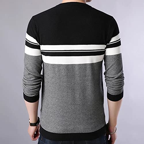 (Wool) Sweater Autumn Sweater Men O-Neck Striped Knittwear Men Slim Sweaters Long Sleeve Clothes Sweater(B,XXXL)3