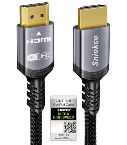 Image of Sniokco 10K 8K HDMI 2.1 Cable 10FT, Certified 48Gbps Ultra High Speed HDMI Cable 0.01ms 4K 240Hz 165Hz 120Hz 8K 60Hz eARC HDCP 2.3 2.2 DTS:X HDR10+ TV Monitor Projector