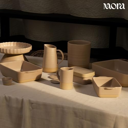 Image of Mora Ceramic Set of 2 Baking Dishes For Casserole, Banana Bread, Brownies, Broiling, Roasting, and Baking. 7x11 in and Loaf Pans - Porcelain Serving Bakeware from Oven to Table. Freezer Safe - Mushroom
