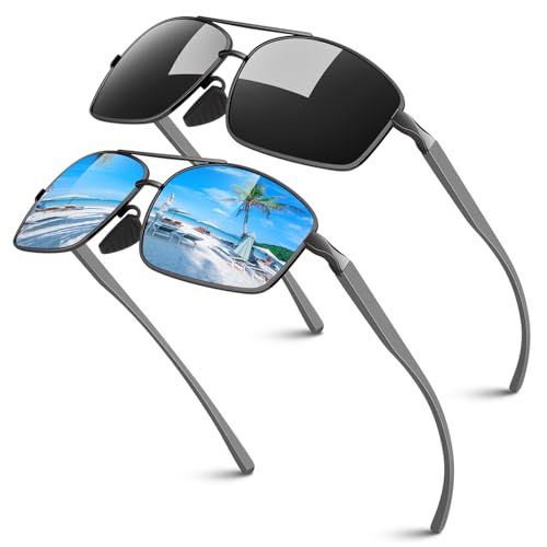 Polarized Sunglasses for Men, Ultra Lightweight Al-Mg Sunglasses with Spring Hinges, 100% UV400 Protection Mens Shades