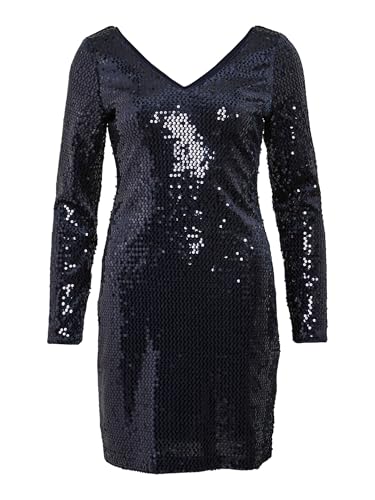 Robe de soirée col en V manches longues paillettes bleu Vila 36