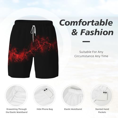 Short de bain respirant homme rouge et noir imprimé Explosion